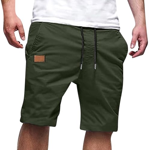 Image of Mens Casual Shorts Cotton Drawstring Summer Beach Stretch Hiking Golf Short Solid Color Joggers Shorts Pockets