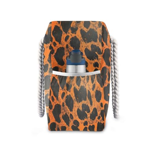 Orange Black Animal Print Sturdy Washable Tote Bag with side pocketes Bags And Totes for Travel Gym Vacation3