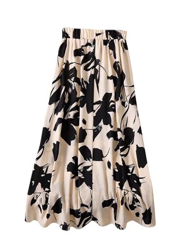 WDIRARA Women's Floral Print Ruffle Flowy Flared Skirt Boho High Waisted A Line Long Skirts2