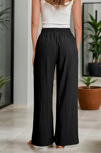 Women's Wide Leg Pants Flowy Pants for Women Casual Palazzo Trousers Loose Fit High Waisted Drawstring with Pocket3
