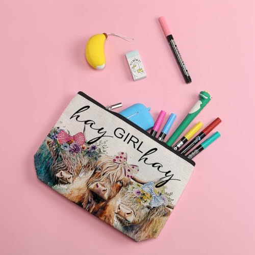 Vintage Funny Cow Print Stuff Farm Animals Western Makeup Bag Stuff Graduation Mothers Day Birthday Cow Gifts for Girls Women Lovers Friends Daughter Sister Coworker Cosmetic Bag Hay girls Hay3