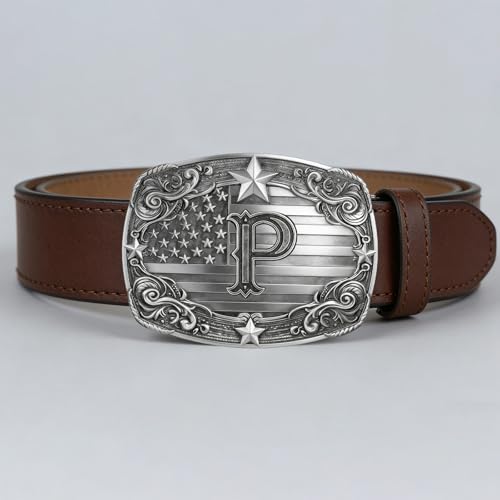 Image of Western Belt Buckle for Men Vintage Cowboy Rodeo Texas Initial Letter ABCDJMR to Z Belt Buckles