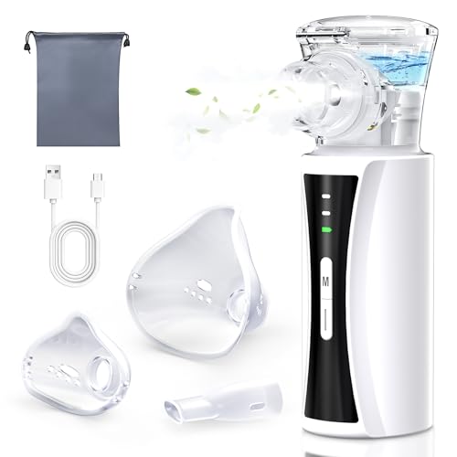 OLEKE Nebulizador Adultos Nebulizador Portátil Recargable para Bebés y Adultos Nebulizador Silencioso Tipo C Recargable con 2 Máscaras y Boquilla para uso Doméstico y de Viaje