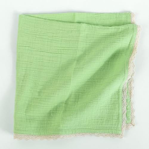 Image of FINGERCRAFT Cloth Napkins Set of 8, 20x20 Inch, Soft Cotton Muslin Dinner Napkins with Lace Edge, Reusable Washable Table Napkins for Wedding, Party, Dining & Home Decor (Lettuce Green)
