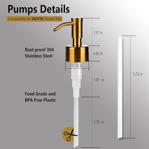 Image of Amoliar Mason Jar Liquid Soap Dispenser Lid, Stainless Steel Replacement Pump, Cute Farmhouse Decor for Dish Soap, Lotion, Hand Soap, Refillable Soap Pump, Golden 2 Pack, Waterproof Label, 2 Long Tube