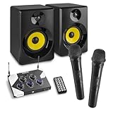 Vonyx AV520 Karaoke Anlage Bluetooth – Mini Soundanlage mit 2 Lautsprechern & 2 Funkmikrofonen – Karaoke Set mit Mixer, Echo, USB-MP3, TV-Anschluss & Fernbedienung – Karaoke System für Zuhause