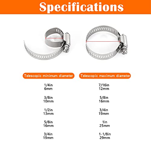Image of Dianrui 42 PCS Hose Clamps Assortment Kit 1 /4 inch-1-1 /8 inch (6-29mm) Hose Clamps Stainless Steel 304 Worm Gear Fuel Line Hose Clamp for pipe, Fuel Line, Plumbing, Intercooler, Tube, Automotive and Marine