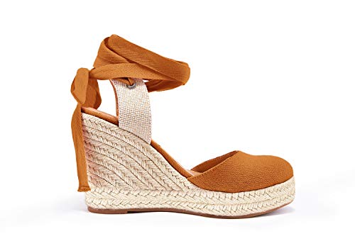 Image of FISACE Womens Summer Espadrille Heel Platform Wedge Sandals Ankle Buckle Strap Closed Toe Shoes