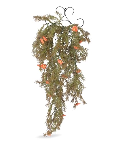 Image of Foliyaj Artificial Orange Daisy Vine with Metal Wall Stand | Show Pieces for Living Room | Faux Plants for Home Decor | Decorative Creeper Vine for Home and Office Decoration | 70 cm Length