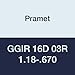 Pramet GGIR 16D 03R 1.18-.670 Carbide External Facel Grooving Tool Holder, 90 Degree, 1.000" x 1.000" Square Shank, Right Hand, Max-Min Diameter 1.18"-0.670", Insert LCM. 0313.