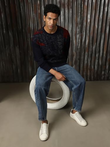 Image of High Star Men Knitted Acrylic Relaxed Fit Round Neck Long Sleeve Sweaters