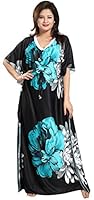 Noty Women's Kaftan Nighty | Serena Fabric | Floral Print Maxi | Short Sleeves | V Shaped Neck (Free Size, Green & Black)