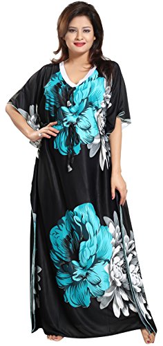 Image of Noty Women's Kaftan Nighty | Serena Fabric | Floral Print Maxi | Short Sleeves | V Shaped Neck