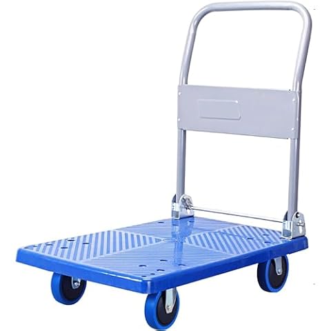Platformwagen met kunststof dek, met opvouwbare metalen handgreep en stille wielen, duwwagen, ideaal voor gebruik op kantoor/thuis