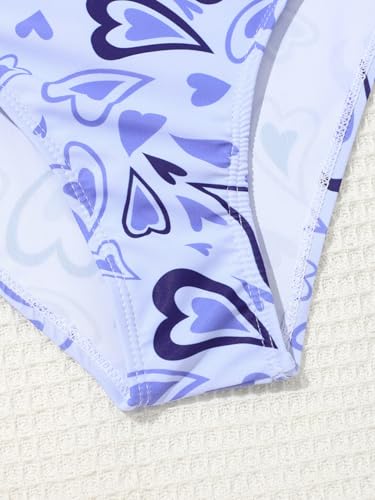 Image of Girl's 3 Piece Bikini Set Hear Print Criss Cross Swimwear Bathing Suit Swimsuit with Kimono Cover Up Purple 12-13Y