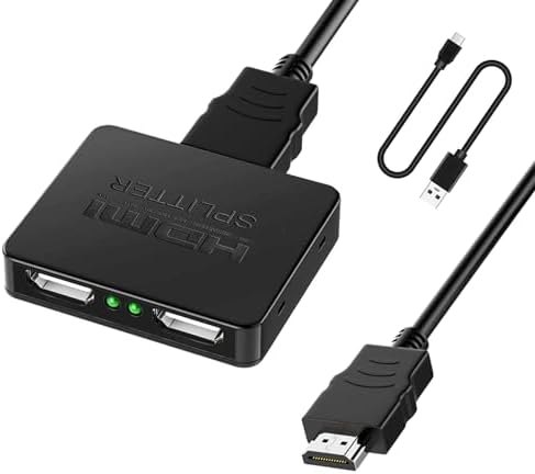 HDMI 分配器 1入力 2出力 yangoo 同時出力 HDMI スプリッター ハブ 2画面 hdmi 増設 オーディオ同期 4K 3D 1080p 複数出力 ミラーモード 接続簡単 PS5|Xbox|fire tv stick|HDTV|DVD|PCなど幅広く対応 (1.5MのHDMIケーブル&USB電源ケーブル付き)