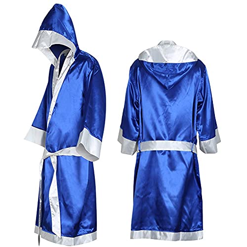 LXYUNKJ Boxer Costume Men, MMA Boxing Robe with Hood, Cotton Robe Lightweight Costume - Blue L