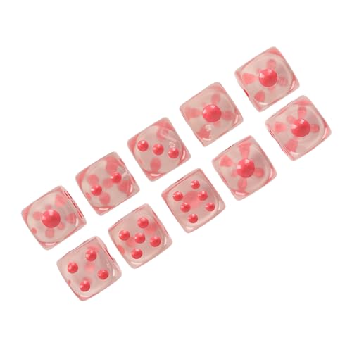 Tbest Jeu de Dés à 6 Faces, 20 Pièces, Dés à Coins Ronds Translucides pour Jeux de société, Enseignement des Mathématiques avec Points Blancs, de Jeu en Plastique (Transparent avec des Taches Roses)