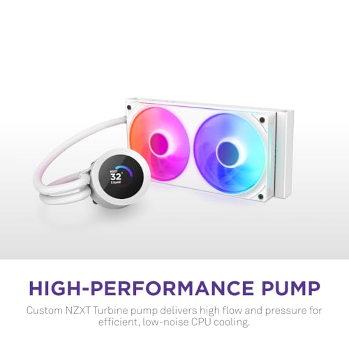NZXT Kraken Plus 240 RGB - AIO CPU Liquid Cooler - 240mm Radiator - F240 RGB Core Single Frame Fan - Adjustable 1.54" Square LCD - AMD® AM5, AM4 - Intel® LGA 1851/1700, 1200/115X - White 2