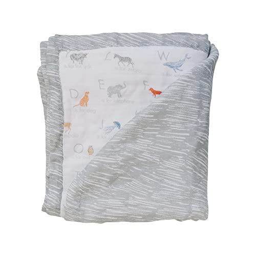 Image of Bebe au Lait® Soft & Breathable Snuggle Quilt, 70% Viscose from Bamboo 30% Cotton, for Toddlers & Babies, 48" x 48", Animal Alphabet + Grey Crayon