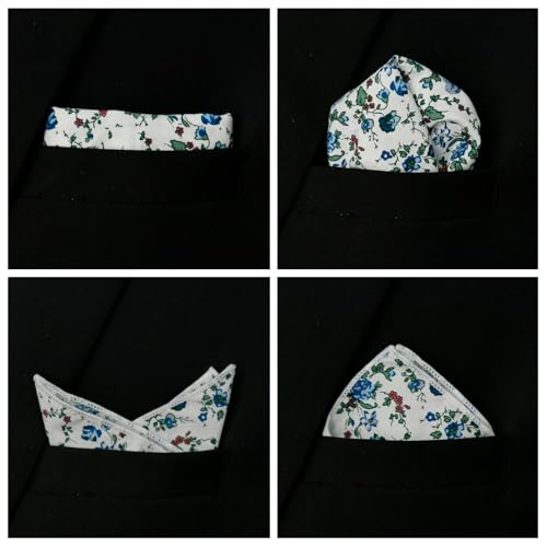 Image of Floral Pocket Squares for Men with Holder Printed Flower Mens Handkerchief Cotton Suit Pocket Hanky for Wedding