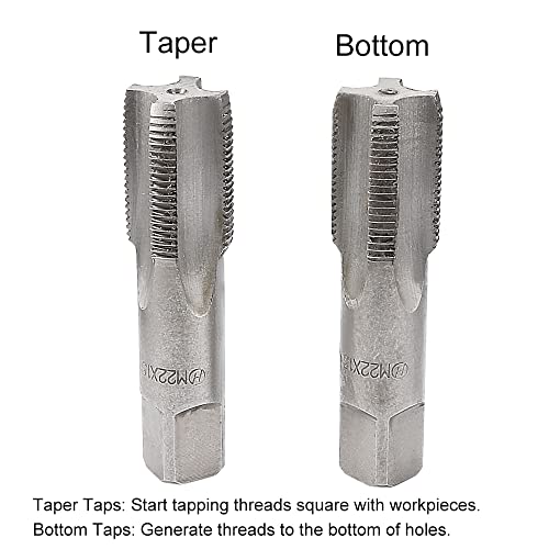 Uxcell Metric Hand Tap M22 Thread 1.5 Pitch 4 Straight Flutes H2 Alloy Tool Steel Bottom & Taper Screw Tap Set Tapping Tools For Repairing 1 Pair #TOP2