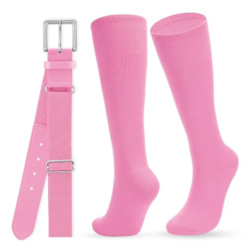 Image of WHIPPY Baseball Socks and Belt Combo Set Knee-High Softball Socks & Adjustable Elastic Belt for Kids Youth Adult