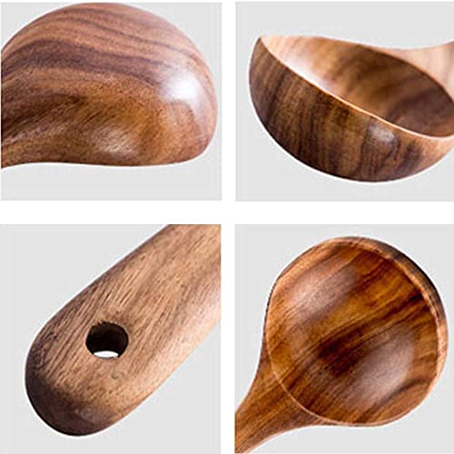 Image of 6 pcs Best Wooden Kitchen Utensils Non Stick Cooking Spoons Wood Spatula Serving Spoon Soup Ladle Utensils Set