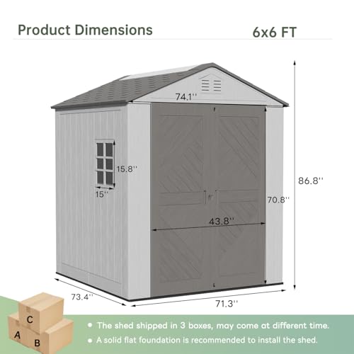 Image of KINYING 6x6 FT Outdoor Storage Shed,Resin Clearance Outdoor Sheds with Floor,Weather Resistant Garden Tool Plastic Shed with Window for Backyard, Garden, Patio, Lawn,Lockable