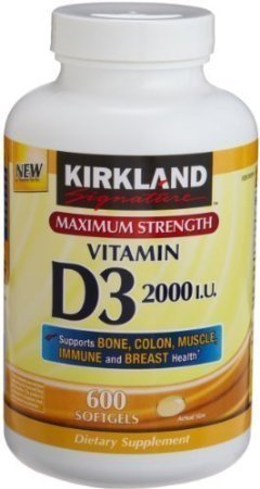 Kirkland Signature Maximum Strength Vitamin D3 2000 I.U. 600 Softgels, Bottle by Neugaugh