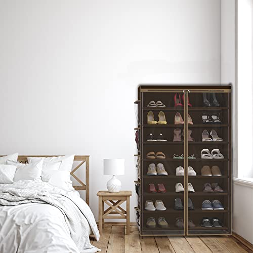 Simple Houseware 8 Tiers Shoe Rack With 10 Hanging Side Pockets And Clear Cover, Bronze #TOP6