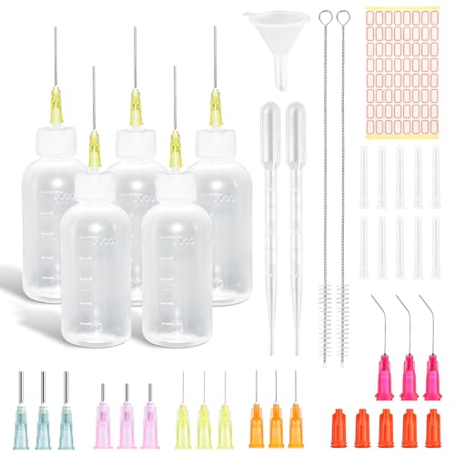 5 Stück Nadelflaschen, 50ml Präzisionsspitzen Applikator Flasche mit 20 Dosiernadeln und 15 Kappen, Nadelspitzen-Kleberflasche, Nadelflaschen-Applikator für DIY Handwerk Nachfüllkleber, Nähmaschinenöl