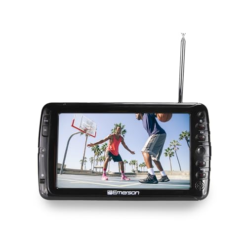 Emerson 7' Portable TV with Antenna – Rechargeable Battery Powered Mini HDTV, ATSC Digital Tuner, HDMI USB AV Input, Small Portable Television for Car, RV, Camping, Travel & Emergency Preparedness