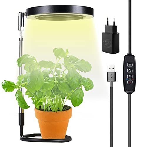 UYDF Lámpara de Plantas,Crecimiento de Espectro Completo,180° Grow Light con Temporizador Automático 3H/9H/12H y 9 de Brillo Altura Ajustable,Focos Led Cultivo Interior para Plantas Pequeñas