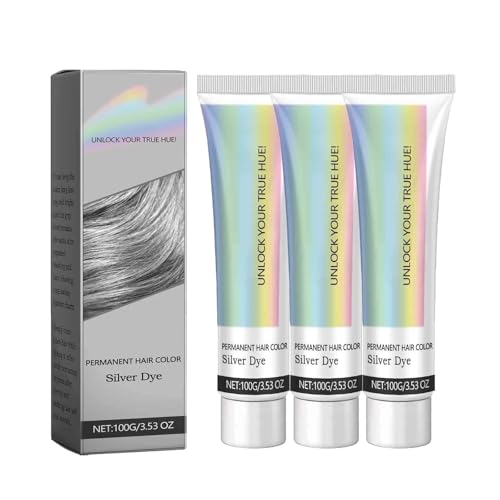 Tinte para el cabello 2 en 1 con extracto natural de esencia plateada, tinte metálico plateado, crema de tinte natural para el cabello gris plateado, fácil de teñir y decolorar, cuida el cabello