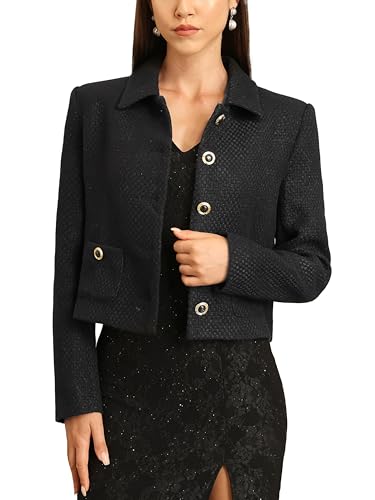M.Infasivo Women’s Tweed Jackets Cropped Blazers with Pockets, Button Down Shacket Long Sleeve Fall Short Basic Outerwear