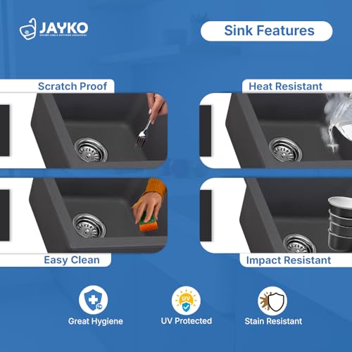 Image of JAYKO Quartz Acrylic Kitchen Sink for Modular Kitchen | Granite Finish, Scratch & Heat Resistant | Easy to Clean & Stylish Sink for Home (LI, 40x20in)