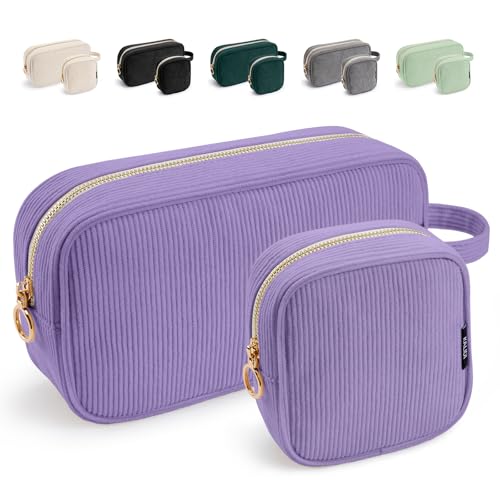 KALIDI Kosmetiktasche Damen Cord Make Up Tasche Tragbar Schminktasche mit Fächern MetallreißVerschluss Kosmetiktaschen Reise Makeup Organizer Make-up Bag Kulturtasche für Frauen Mädchen