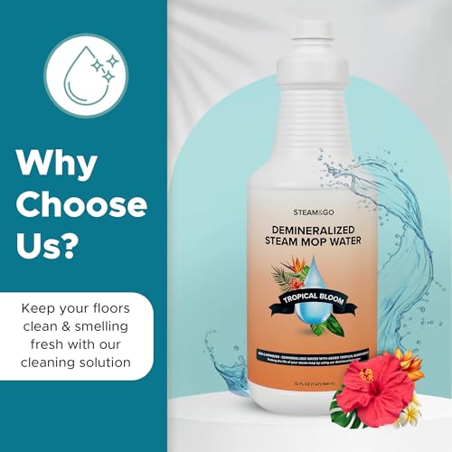 Steam and Go Scented Tropical Bloom Demineralised Multi-Surface Water Floor Cleaner Compatible with Any Steam Mop 900ml