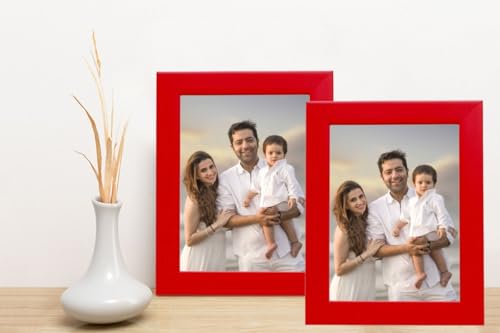 Image of Table stand Photo Frame set of 2 A5 6x8 inch flexiable Glass (acrylic) & synthetic wood customized for Home, Living Room, Study Room & Office Decor wall hanging / tabletop best for gift purposered color
