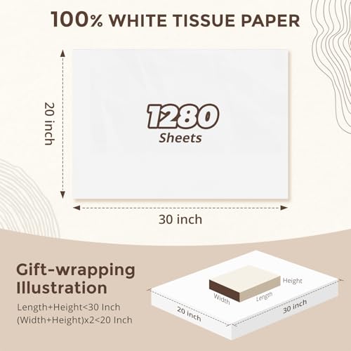 Image of Simetufy 1280 Sheets 20x30 White Tissue Paper Bulk for Packing Moving
