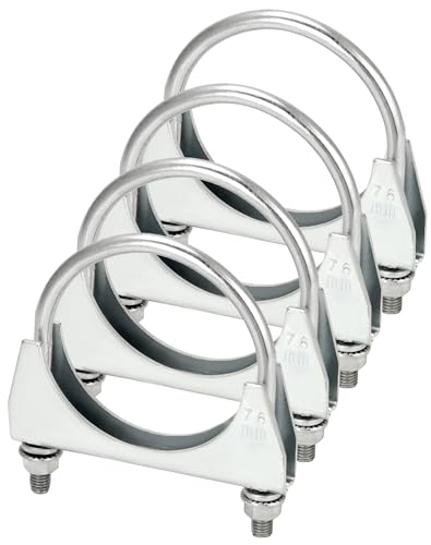 QWORK U-Bolt Muffler Tip Exhaust Hook 4 Pack 3 OD Universal Silencer Exhaust Clip Steel Exhaust Pipe Clamp
