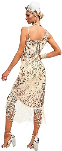 Image of Peacock-inspired 1920s Gatsby Beaded Flapper Sling Dress Womens Vintage Cocktail Dress W /Complete Accessories Set