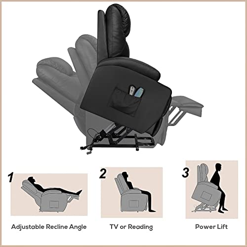 Flamaker Power Lift Recliner Chair Pu Leather For Elderly With Massage And Heating Ergonomic Lounge Chair Classic Single Sofa With 2 Cup Holders Side Pockets Home Theater Seat (Light Black) #TOP3
