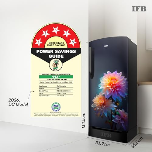 Image of IFB 197L 5 Star Advanced Inverter Direct-Cool Single Door Refrigerator with 30 Hrs Cooling Retention, Big Vegetable Box, 4 Year Super Warranty & Base Stand (2026,IFBDC-223EYBNED,Divine Bliss Blue)