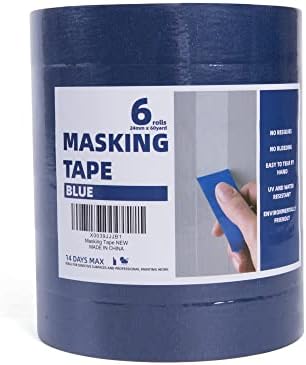 TAPEBEAR Blue Masking Tape, Painters Tape, Residue Free Blue Tape, Wall Painting Masking Tape with Sharp Lines for Painting,Paint Tape, Outdoor, 0.94 inch x 60 Yard, 6Rolls
