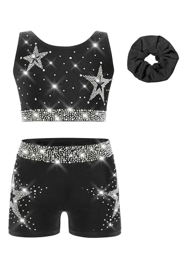 Vêtement de danse et gymnastique fille 15-16 ans noir ensemble short haut strass