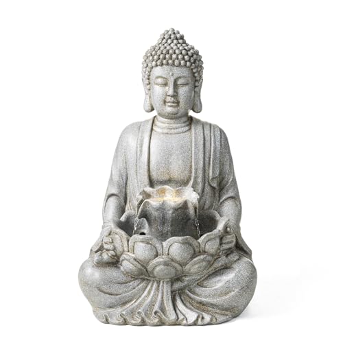 Glitzhome Buddha Fountain Outdoor with Pump & LED Light 23.25"