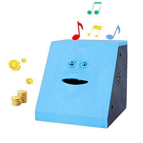 Wefoonlo Novelty Coin Money Eating Musical Face Bank Automatic Money Saving Collection Piggy Bank For Kids Children (Blue Flat) #TOP4