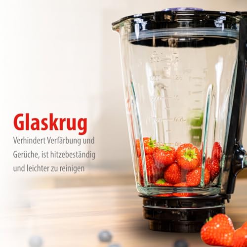 alpina Blender Blender 1.5L BL9703A-GS - Blender 500W - Non-slip Base - 2 Speeds and Pulse Function - Stainless Steel Base and Glass Tumbler - Silver